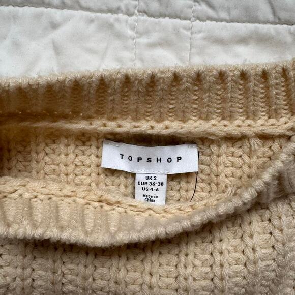 Top Shop Cream chunky cropped knit sweater oversized sz small balloon sleeves - Picture 6 of 8